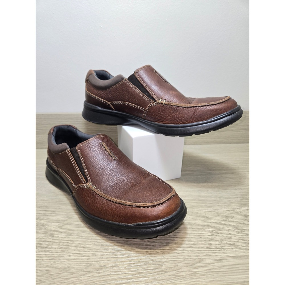 Clarks Collection Mens Brown Leather Slip On Loafers Moc Toe Shoes 10 M